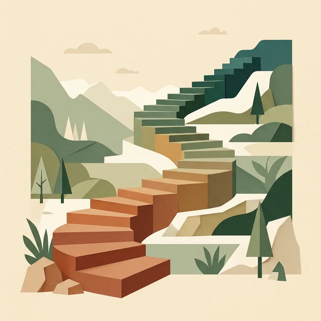 Abstract stepped journey representation changing colors.